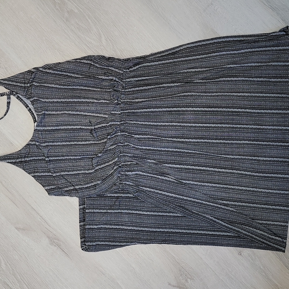 Exist Black & White Large Slouchy Long Striped tank dress W/ Spaghetti Strap[81]